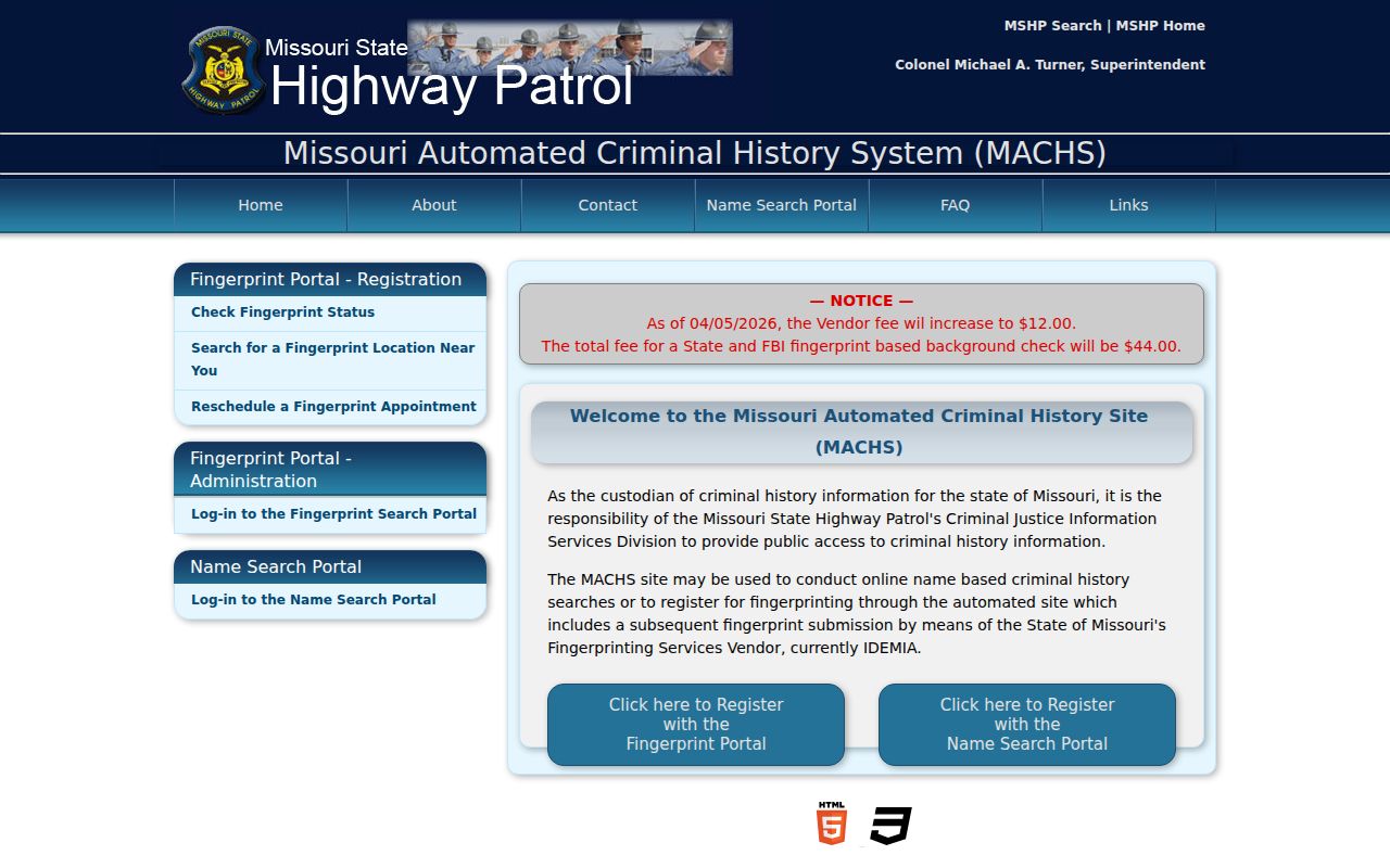 Camden County criminal history search through Missouri MACHS