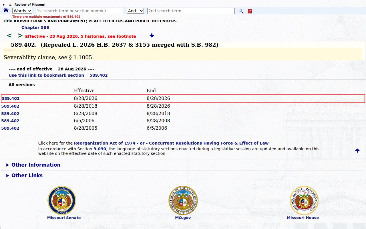 Missouri registry public access law for Camden County sex offender checks